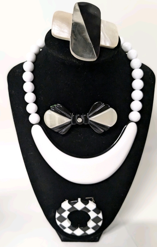 Mod About You: MCM Necklace + 3 Eye-Catching Brooches: Chunky X + Bowtie w MOP, Checkered Donut