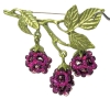 Neat Beaded Dangly Raspberry Bush Branch Brooch & Lovely Purple Flower Enamel Bunch Brooch | Up to 2.75" Long - 2