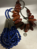 2 Chunky Statement Necklaces Lapis Multi Strand Bead & Chestnut Jasper - 5