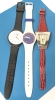 3 Analog Wrist Watches: Diane Bacit Montress Handpainted Enamel Dial, Swatch SKINNOIR & Swatch White, Navy, Orange