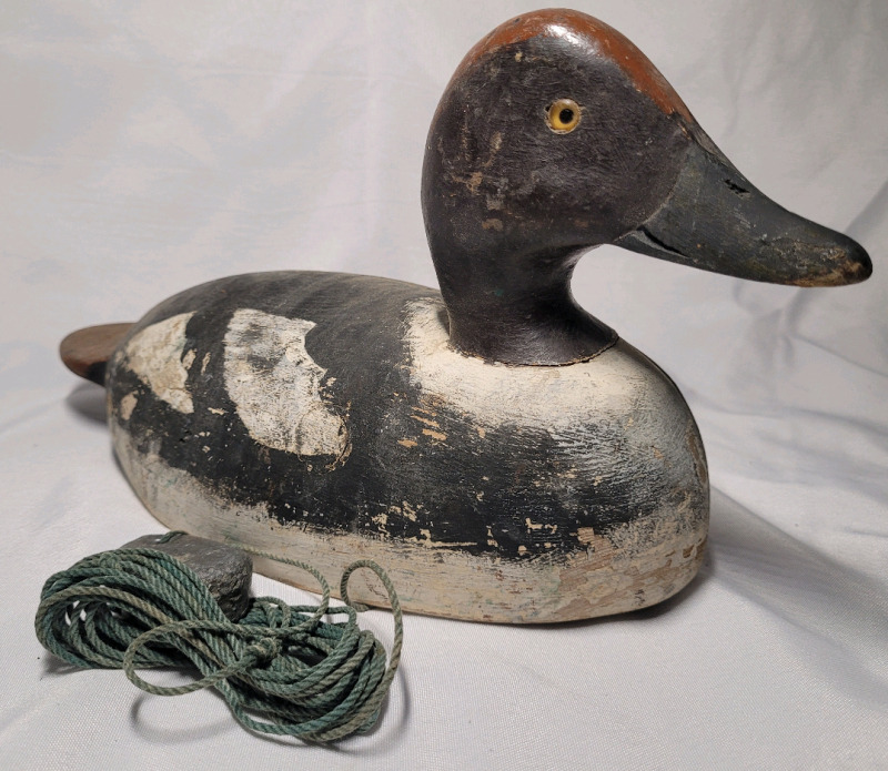 Vintage Hand Carved Wood Duck Decoy with Lead Weight , 13" long