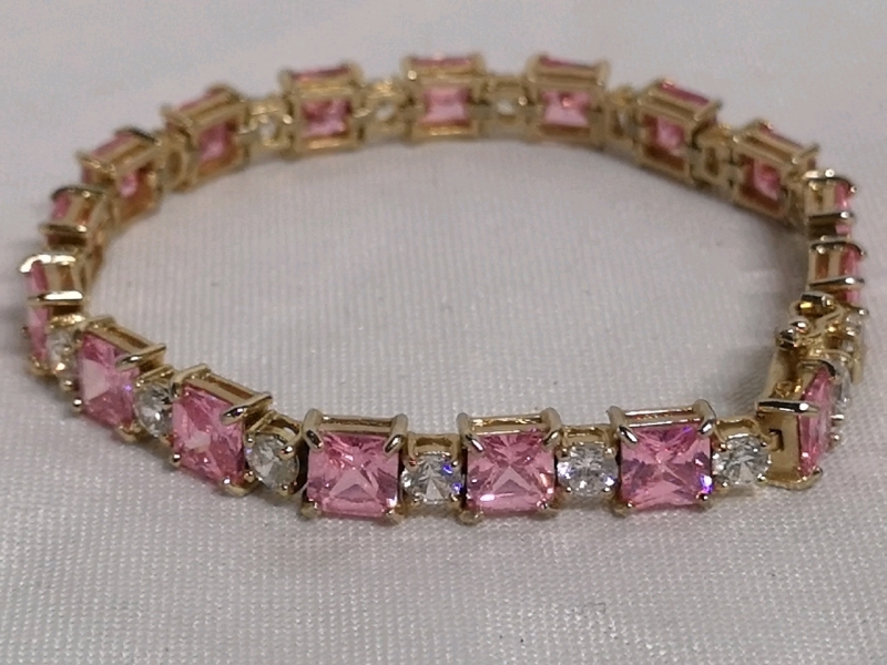 925 FAS Pink & White Tennis Bracelet - 7.5" Long