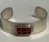 925 Sterling Silver Mexico Red Jasper Art Deco Styling Statement Open Cuff Bracelet - 2