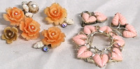 Vintage Coro Pink Lucite Earrings & Brooches +