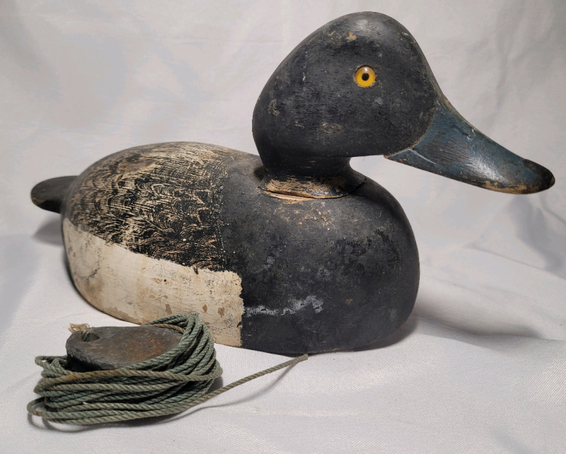 Vintage Hand Carved Wood Duck Decoy with Lead Weight , 13" long