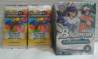 New Sealed 2022 Bowman Platinum Box & 2 Sealed Goodwin Champions Upper D.E.C.K packs