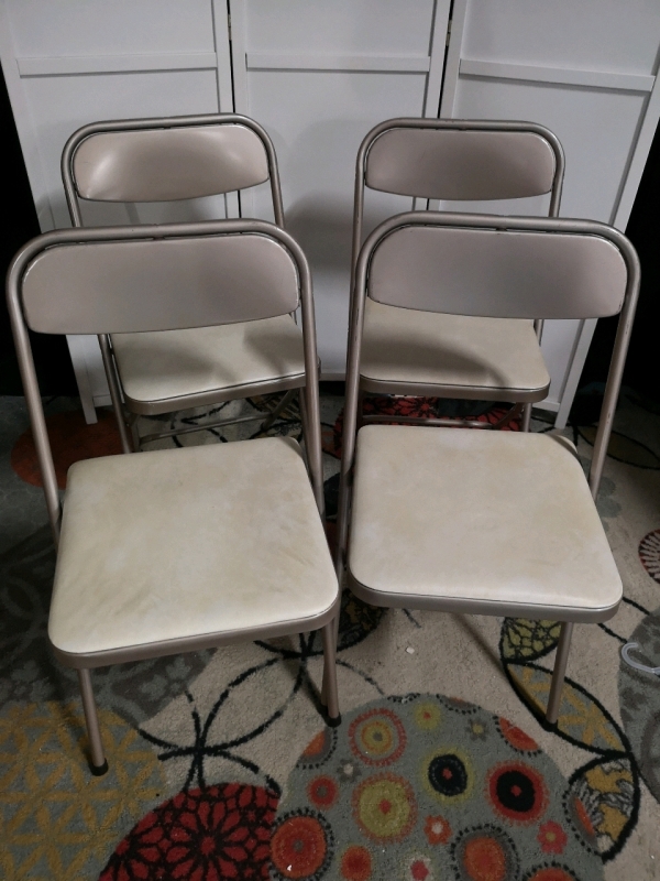 4 Vintage Folding Metal Chairs