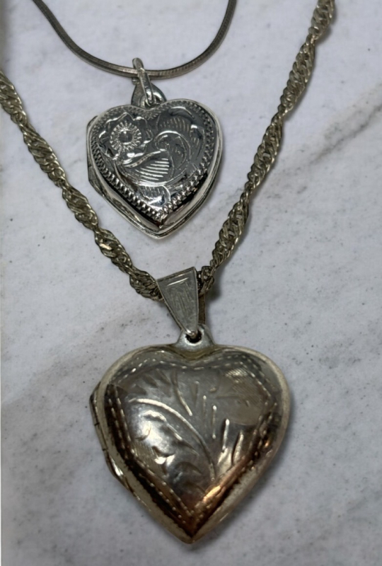 Two 925 Sterling Heart Locket Necklaces