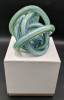 Gorgeous Blue, Green & Gold Art Glass "Endless Knot" Paperweight w Box | 3.5" Tall - 3