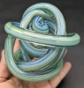 Gorgeous Blue, Green & Gold Art Glass "Endless Knot" Paperweight w Box | 3.5" Tall - 4