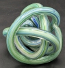 Gorgeous Blue, Green & Gold Art Glass "Endless Knot" Paperweight w Box | 3.5" Tall - 5