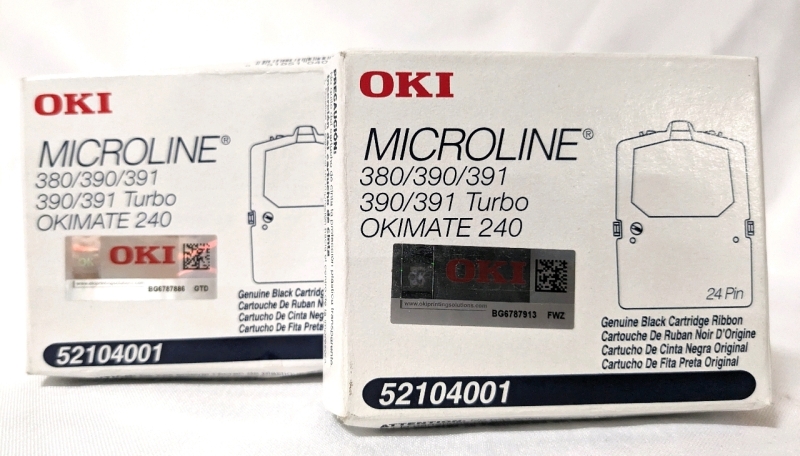 2 New OKI Microline Genuine Black Cartridge Ribbons (52104001)