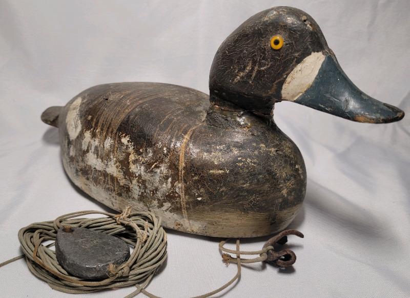 Vintage Hand Carved Wood Duck Decoy with Lead Weight , 13.5" long
