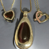 Three Colored Stone Necklaces Red Cab Heart Pink CZ & Wine Cats Eye Style