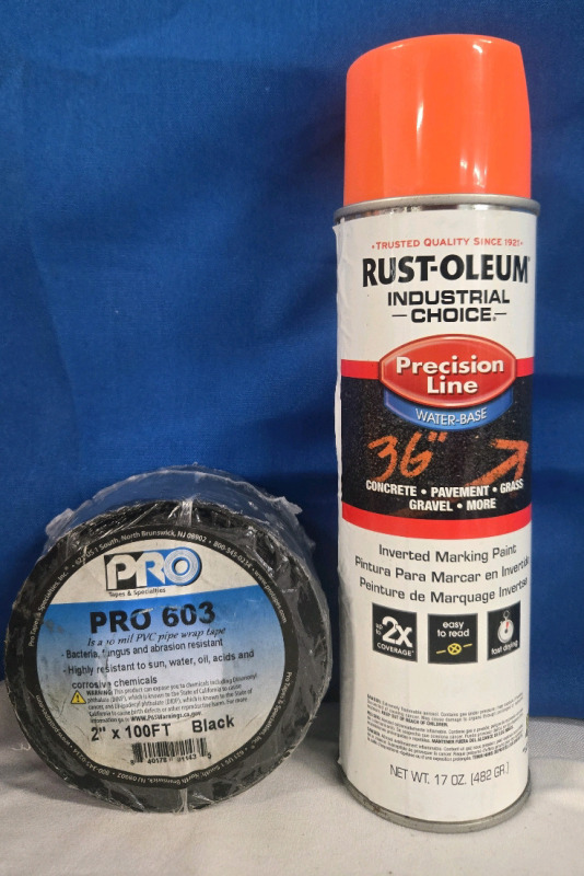 New | Rust-Oleum 17Oz Water-Based Inverted Marking Paint & Pro 603 10 Mill PVC Pipe Wrap Tape | 2" x 100'