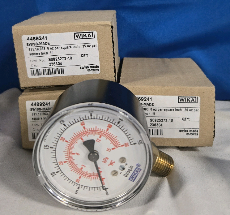 4 New WIKA Bourdon Tube Pressure Gauges Stainless Steel Series, Solid Front Case 4469241 | Swiss Made 3" Long ea