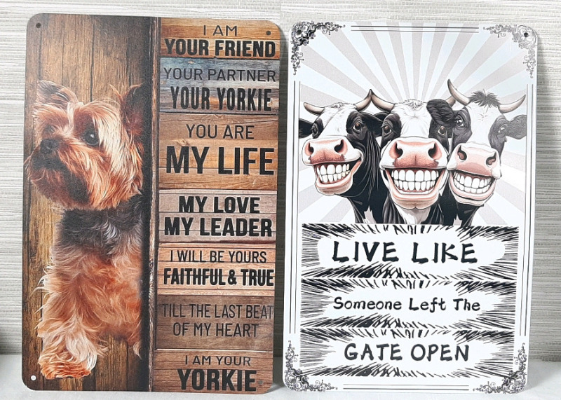 2 New Animal Themed Metal Signs - 12"X8"