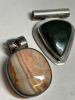 Two Sterling Pendants Crazy Lace Agate and Black Onyx 1.5 inches