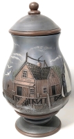 Large Gorgeous Signed Handpainted Bisque Porcelain "Seagull Wharf" Urn w Lid | 13.25" Tall