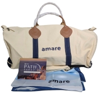 New AMARE 100% Cotton Canvas Carry-On Duffle Bag w Shoulder Strap & Custom Artisan Designed Amare Scarf