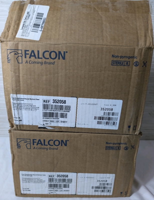 NEW 2 Cases Of Falcon 352058 5mL Round-Bottom Polystyrene Test Tubes 500 Per Case