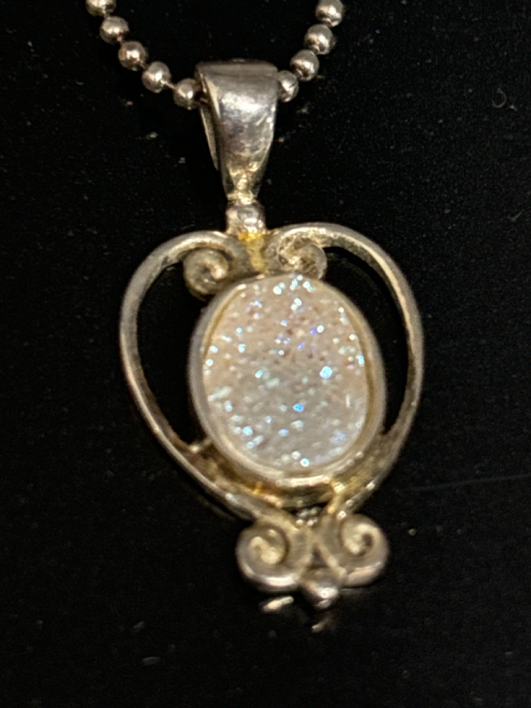 SAJEN Druzy Agate Pendant & Chain Stamped Beautiful