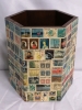 Wooden Canadian Postal Stamps Waste Basket - 10" Tall