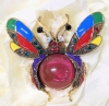 Striking Large Cab Jelly Belly Beetle in Flight Rhinestone Enamel Brooch | 3" x 2.75"