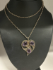 Sterling 28 Inch Rolo Chain Stamped Ring Clasp Cut Work Amethyst 3 Cab Bezel Teardrop Pendant - 3