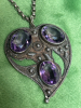 Sterling 28 Inch Rolo Chain Stamped Ring Clasp Cut Work Amethyst 3 Cab Bezel Teardrop Pendant - 5