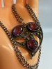 Sterling 28 Inch Rolo Chain Stamped Ring Clasp Cut Work Amethyst 3 Cab Bezel Teardrop Pendant - 6