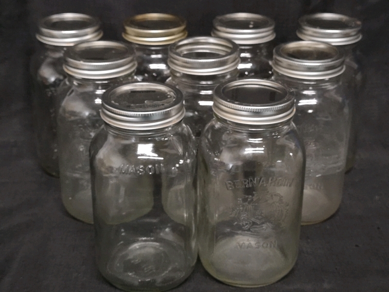 9 Bernardin Glass Mason Jars - 7" tall