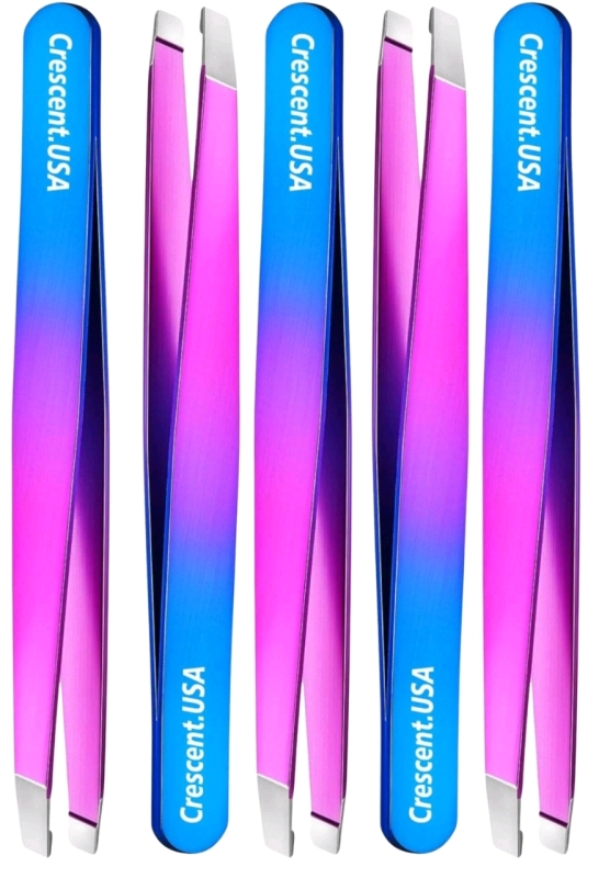 5 New Crecent.USA 4" Slanted Eyebrow Tweezers.