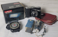 Vintage Balda Baldinette F3.5 Camera with Camera Accessories . All items in lot untested