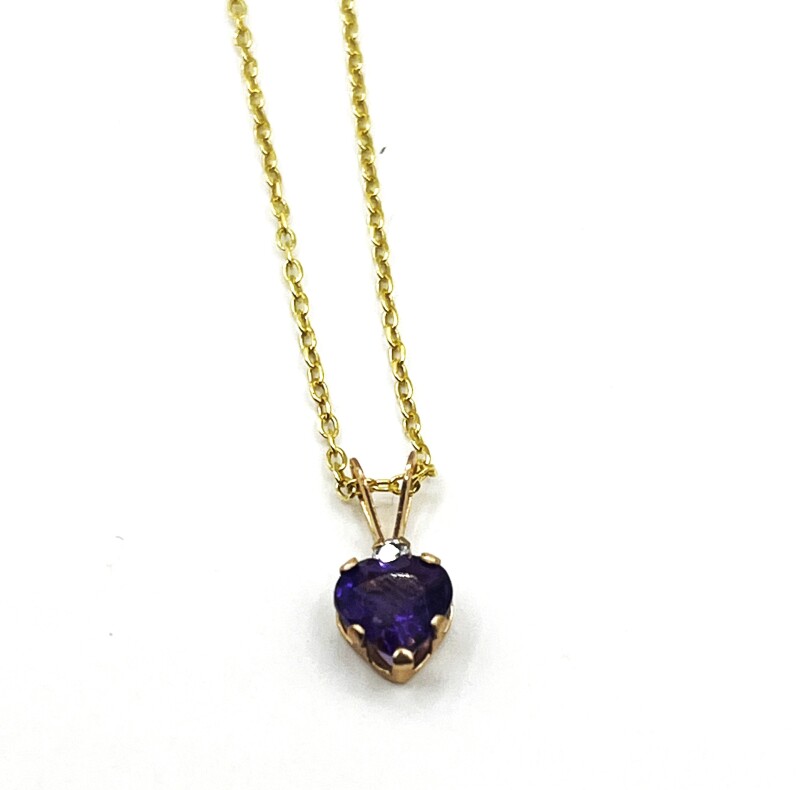 10KT Yellow Gold Natural Amethyst (0.88ct) and Natural White Sapphire (0.04ct) Pendant with Gold Plated Sterling Silver Chain, Replacement Appraisal Value of $545