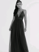 New LUXXEL Spa Plunge Tulle Maxi Dress: Black (Size: Small)