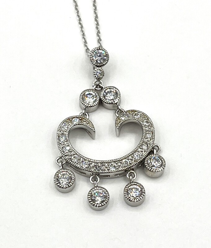 Art Deco Style CZ Pendant With Sterling Silver Chain, Retail $450.00.