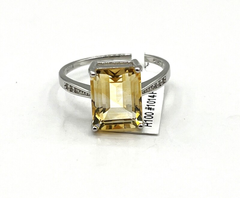 Sterling Silver Natural Citrine (3.5ct) with CZ (0.06ct) Ring, Size 8, W/A $470.00. Citrine is the birthstone for November.