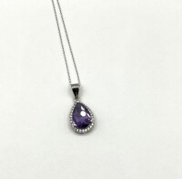 Sterling Silver Natural Amethyst (2.85ct) and CZ (0.25ct) Pendant With Sterling Silver Chain, W/A $830.00.