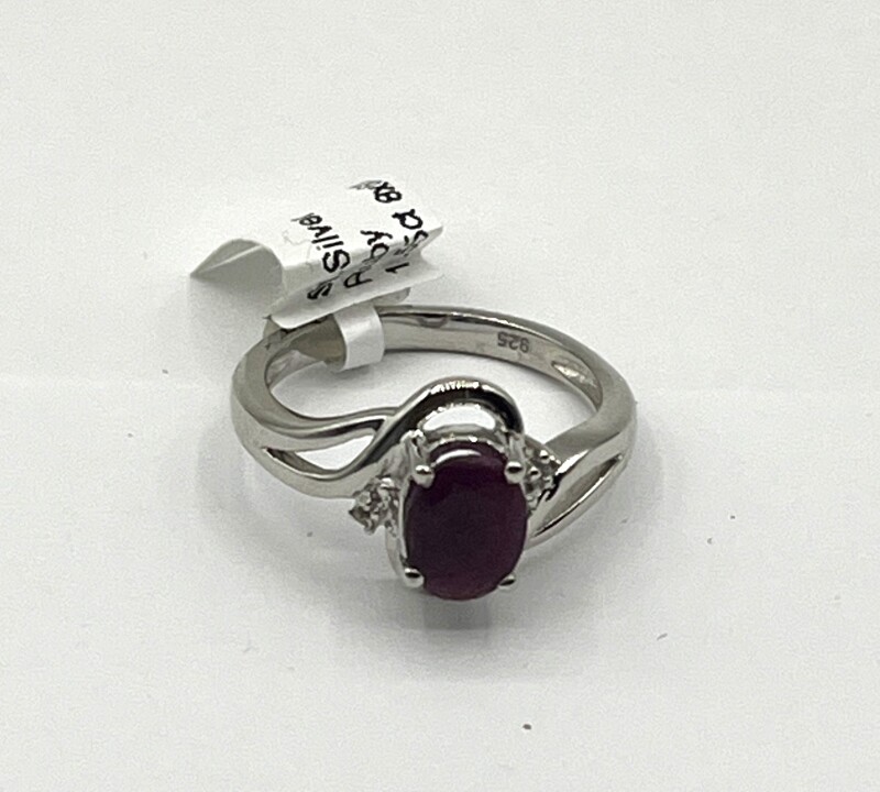 Sterling Silver Natural Ruby (1.55ct) with CZ (0.04ct) Ring, Size 7, W/A $475.00. Ruby is the birthstone for July.