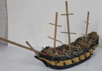 British Royal Navy Frigate Warship Resin Model Boat & 22 Lead Miniature Soldiers . Measures 21.5" Long