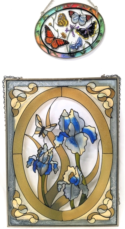 2 Lovely Stained Glass-Style Hanging Sun Catchers incl Handpainted AMIA Denver | 7" x 5" & 12" x 16"