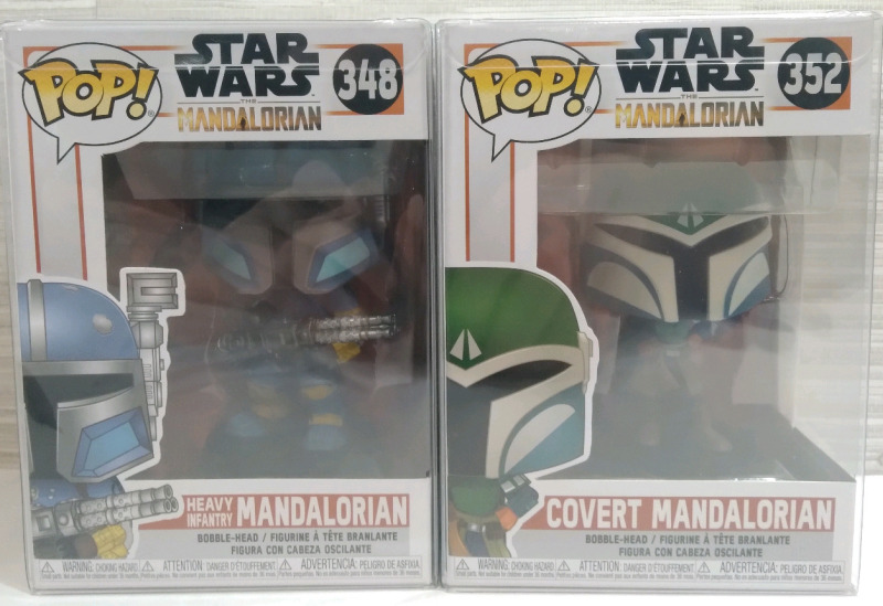 2 New Funko Pop! Star Wars The Mandalorian: Heavy Infantry Mandalorian, & Covert Mandalorian Bobble Head