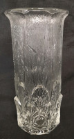 Fidenza Heavy Art Deco Pressed Clear Glass Raised Leaf Design Vase Made in Italy - 9.5" Tall