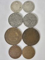 1913 - 1935 Canadian King George V Coins . 1913 + 1931 Silver Dimes , 1922 + 1935 Nickels , 1916 + 1918 Large Cents & 1932 + 1935 Small Cents