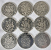 1968 - 2002 Canadian 50 Cent Half Dollar Coins . 1968 &times;2 , 1969 , 1972 , 1973 , 1974 , 1986 & 2002 &times;2 . Nine (9) Coins