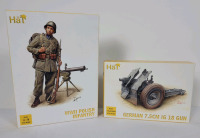 H&auml;T WWII Polish Army Infantry Plastic Model Miniatures, 1:72 Scale , 96pcs & H&auml;T WWII German 7.5cm IG 18 Gun Plastic Model Kit (started)