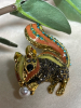 Rhinestone Enamel Squirrel Brooch Holding a Pearl - 2