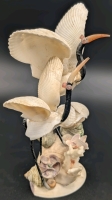 Kitschy Vintage Shell Art : Pair of Beach Shell Cranes with Coral | 7" Tall