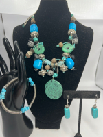 Statement Turquoise Necklace Bracelet Earrings Stunning Faux Pieces